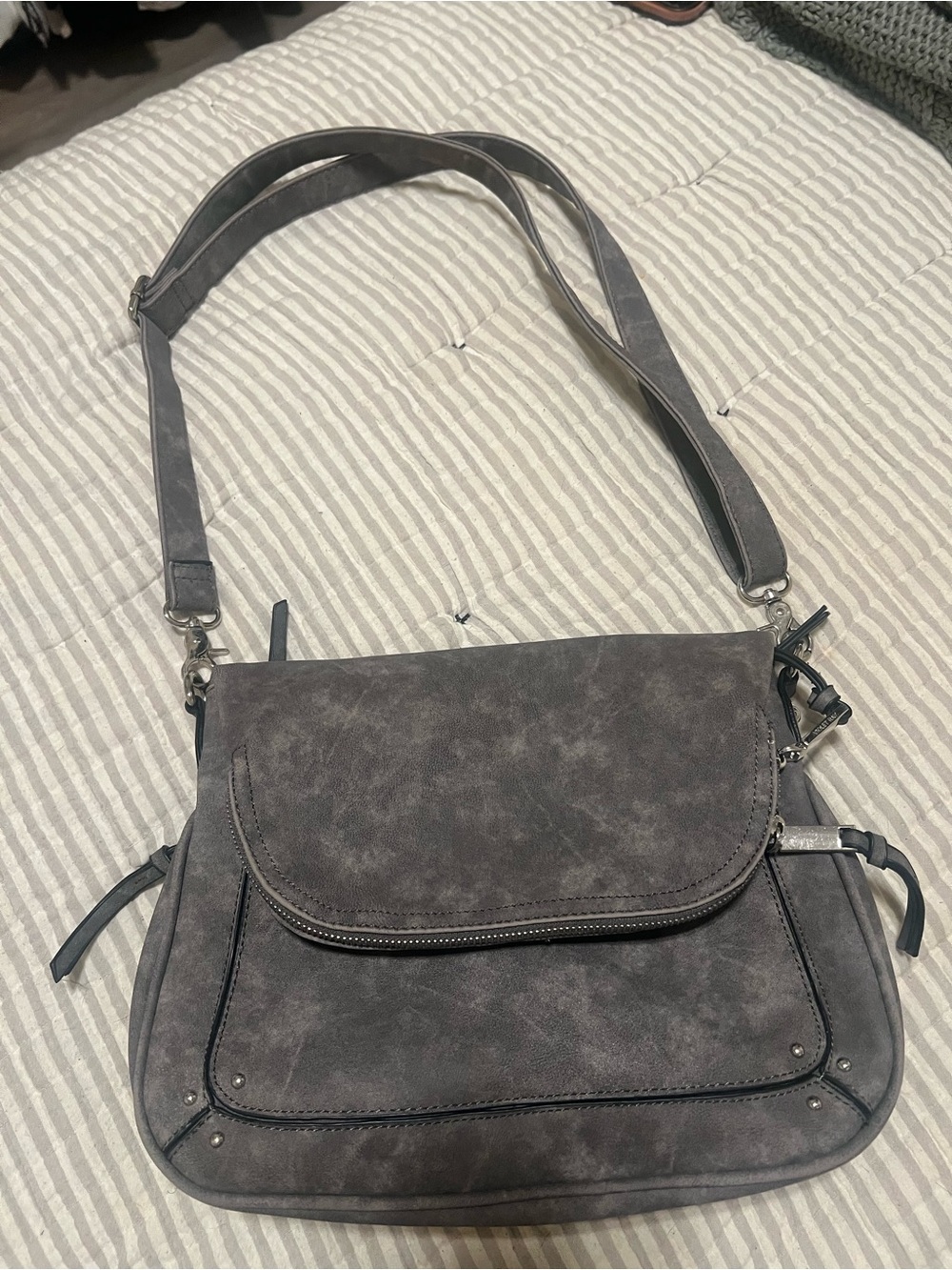 Gray Suede Crossbody Shoulder Bag - Women